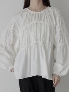 【NEW】balloon gather blouse / white