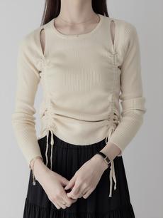 【NEW】 ribbon gather rib knit / beige