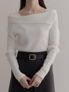 【NEW】 asymmetry collar rib knit 【NEW】 asymmetry collar rib knit