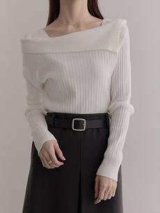 【NEW】 asymmetry collar rib knit