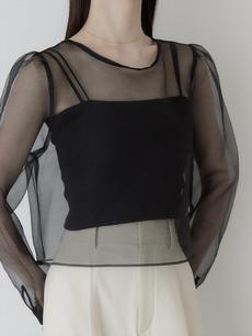 【NEW】puff sleeve sheer blouse / black 【NEW】puff sleeve sheer blouse / black
