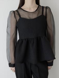 【NEW】puff sleeve sheer blouse / black 【NEW】puff sleeve sheer blouse / black