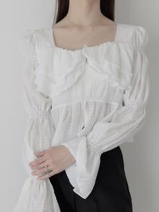 【NEW】ruffle frill puff blouse / white