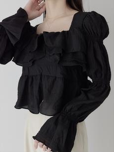 【NEW】ruffle frill puff blouse / black