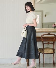 ステッチ切替デニムフレアスカート