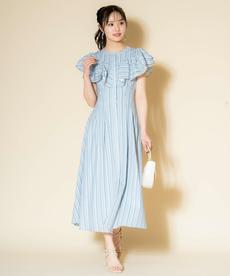 マルチストライプフリルワンピース マルチストライプフリルワンピース