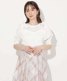 【展示会人気NO.3】肩リボンビスチェ風ラメプルオーバー 【展示会人気NO.3】肩リボンビスチェ風ラメプルオーバー