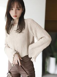 ウエーブプリーツフレアスリーブシアートップス[fo1456]