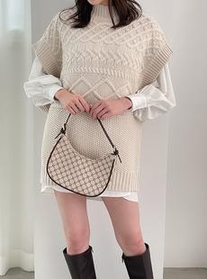 ハイネックケーブル編みニットベスト[fo1478]