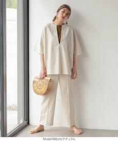 リネン混キーネックチュニック [C5427]