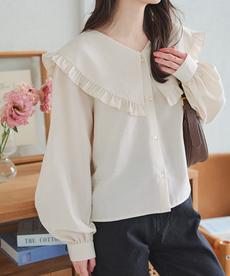 前後2way フリルカラーVネックブラウス [C6994]