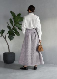 【LUXE】微光沢ジャガードマキシ丈タックスカート/95cm 【LUXE】微光沢ジャガードマキシ丈タックスカート/95cm