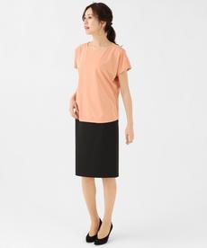 【S～L】透けない ボートネックカットソー【フレンチスリーブ／ウォッシャブル／洗える／UVカット／透けない白／吸汗速乾／汗ジミ抑制】