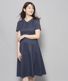 【洗える/日本製/フレア】女性らしいシルエットが美しい、麻調ストレッチワンピース 【洗える/日本製/フレア】女性らしいシルエットが美しい、麻調ストレッチワンピース