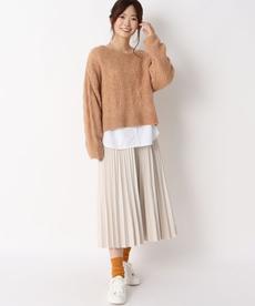 ◆【洗える/嬉しい2点セット★】レーシー編ニット＆シャツ風プルオーバー