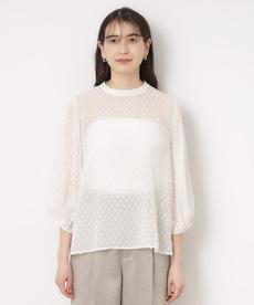 シアーフリンジドットタックスリーブブラウス【洗濯機洗い可】