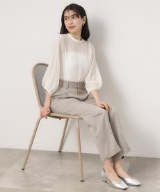 シアーフリンジドットタックスリーブブラウス【洗濯機洗い可】