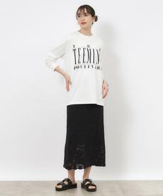 クロッシェ編み風ニットナロースカート【洗濯機洗い可】