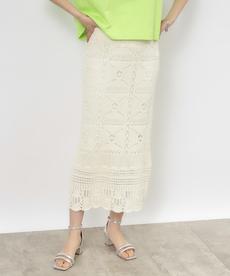 クロッシェ編み風ニットナロースカート【洗濯機洗い可】