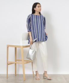 シアーストライプボリュームブラウス【手洗い可】