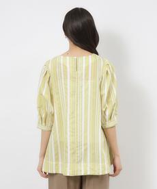 シアーストライプボリュームブラウス【手洗い可】