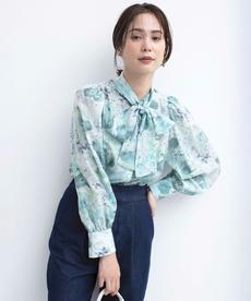 【前後着用可】ピオニーシフォンプリント ボウタイブラウス